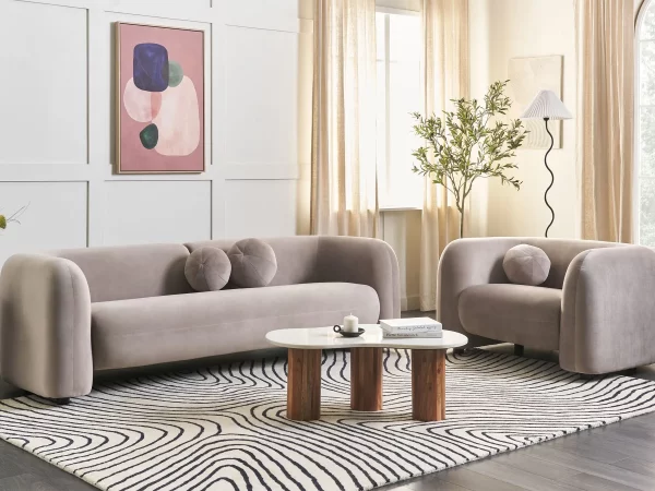3 Seater Sofa, LEIREN, Taupe Velvet DEF