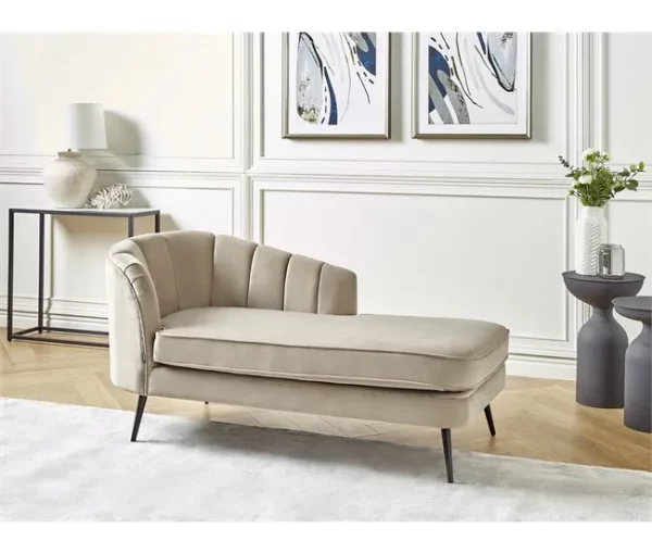 Chaise-longue à esquerda em veludo creme ALLIER