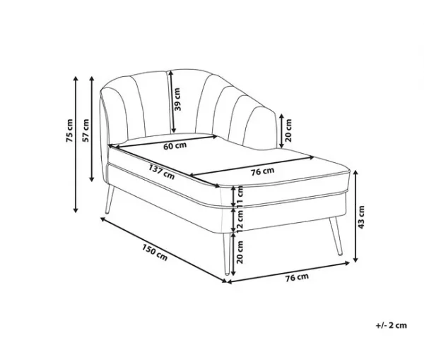 Chaise-longue à esquerda em veludo creme ALLIER