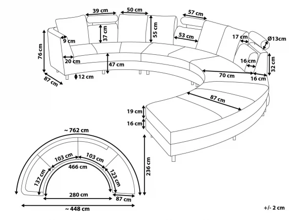 Sofa ROTUNDE Samtstoff dunkelblau CH