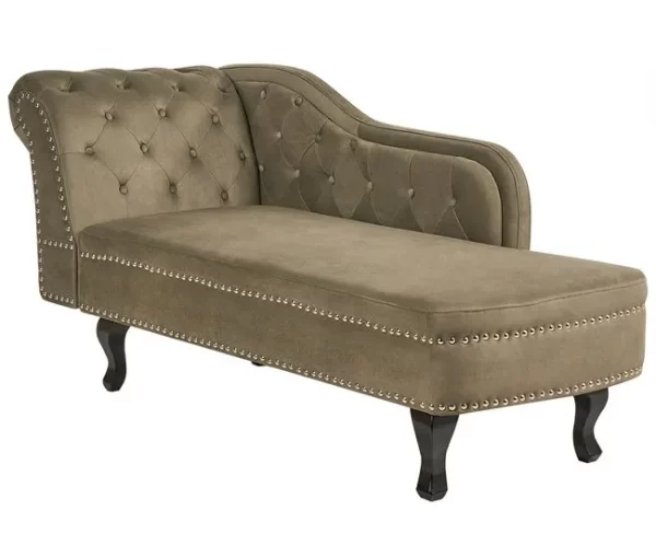 Chaise-longue à esquerda em veludo verde-oliva NIMES