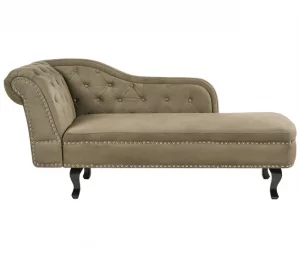 Chaise-longue à esquerda em veludo verde-oliva NIMES