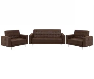 Conjunto de sofás reclináveis com 5 lugares em pele sintética castanha ABERDEEN