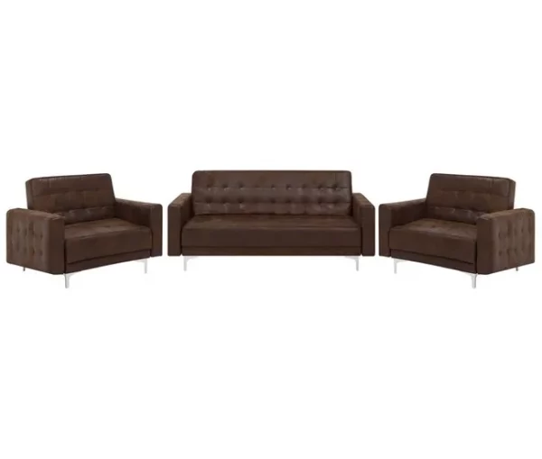 Conjunto de sofás reclináveis com 5 lugares em pele sintética castanha ABERDEEN