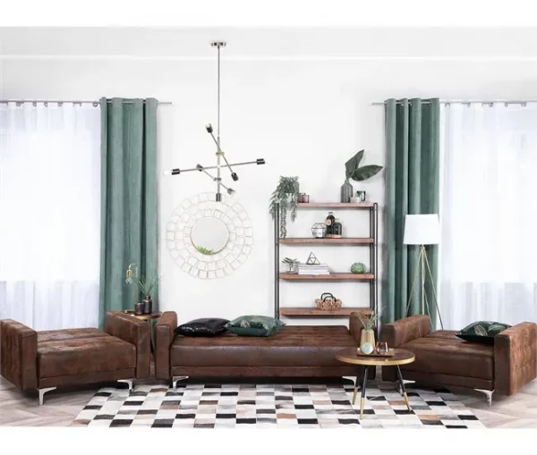 Conjunto de sofás reclináveis com 5 lugares em pele sintética castanha ABERDEEN