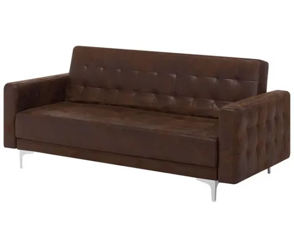 Conjunto de sofás reclináveis com 5 lugares em pele sintética castanha ABERDEEN