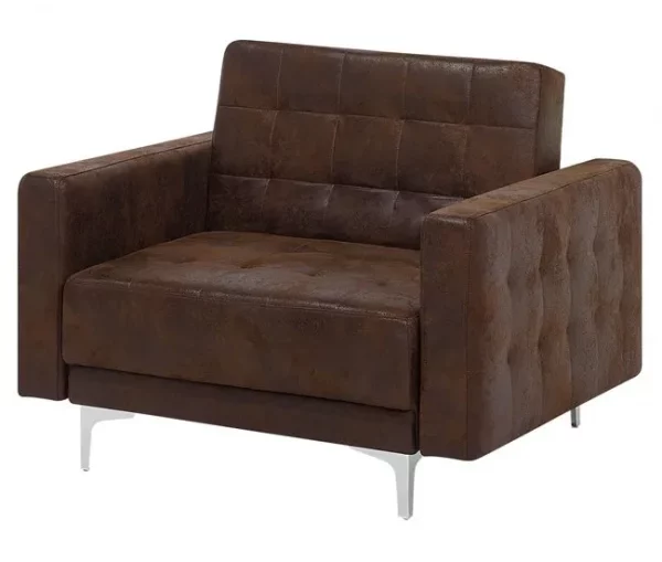 Conjunto de sofás reclináveis com 5 lugares em pele sintética castanha ABERDEEN