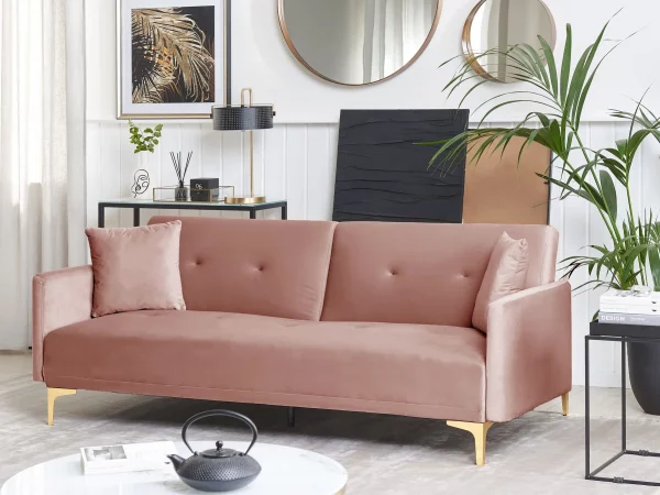 Velvet Sofa Bed Pink LUCAN DEF
