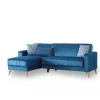 Sofá cama Dinsign, Sofá cama com arrumação de canto com 3 almofadas incluídas, Sofá estofado em tecido com abertura click-clac, com península reversível, 225x151h84 cm, Azul