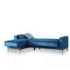 Sofá cama Dinsign, Sofá cama com arrumação de canto com 3 almofadas incluídas, Sofá estofado em tecido com abertura click-clac, com península reversível, 225x151h84 cm, Azul