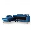 Sofá cama Dinsign, Sofá cama com arrumação de canto com 3 almofadas incluídas, Sofá estofado em tecido com abertura click-clac, com península reversível, 225x151h84 cm, Azul