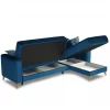 Sofá cama Dinsign, Sofá cama com arrumação de canto com 3 almofadas incluídas, Sofá estofado em tecido com abertura click-clac, com península reversível, 225x151h84 cm, Azul