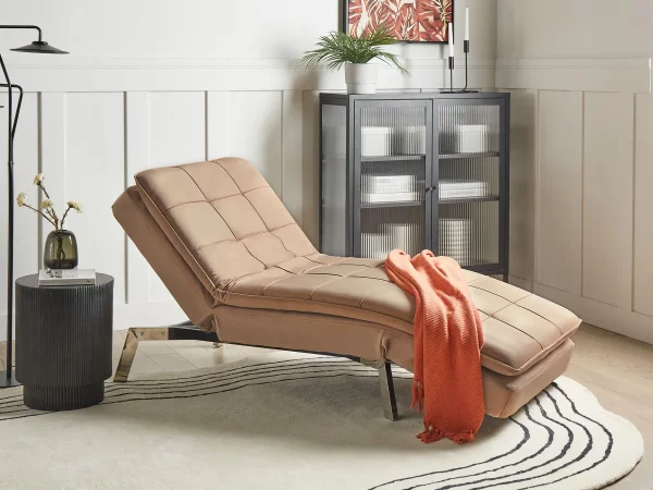 Velvet Chaise Lounge LOIRET Light Brown DEF