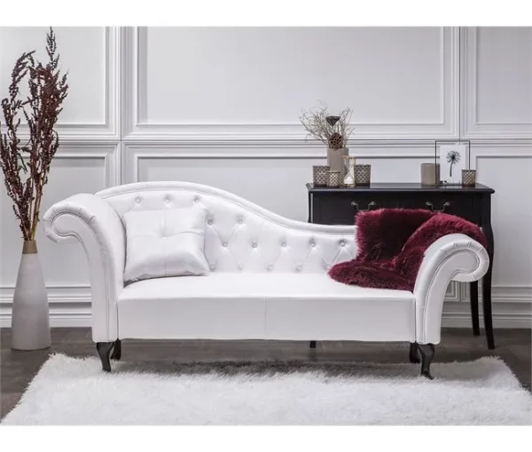 Chaise-longue em pele sintética branca com apoio à esquerda LATTES