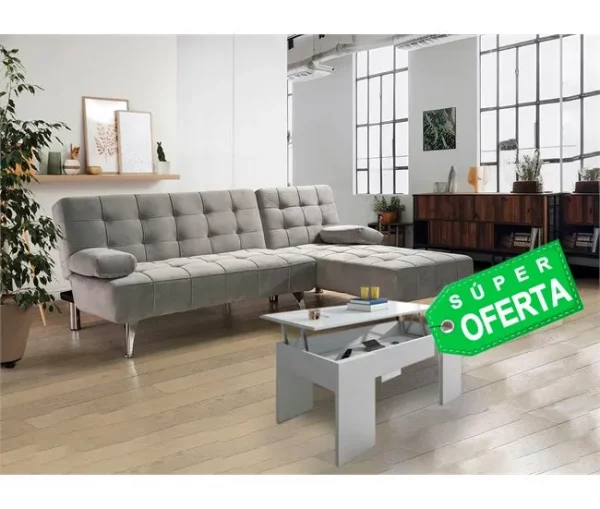 Chaise Longue Sofá Cama + Mesa de Centro Elevable