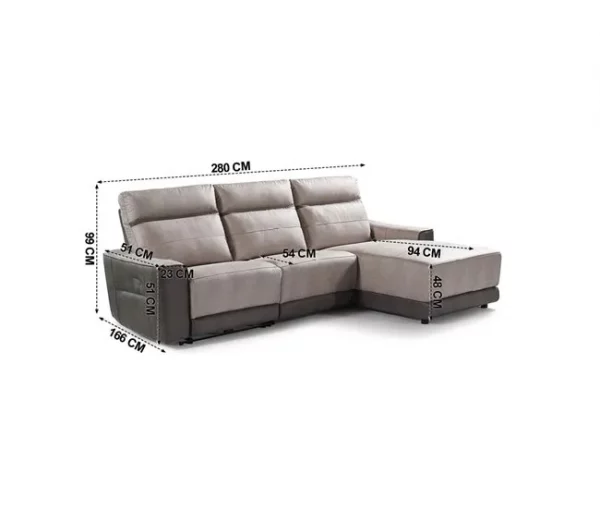 Chaise longue relax elétrico 2 lugares MOON lado dereito cinza