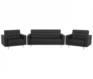 Conjunto de sofás reclináveis com 5 lugares em pele sintética preta ABERDEEN