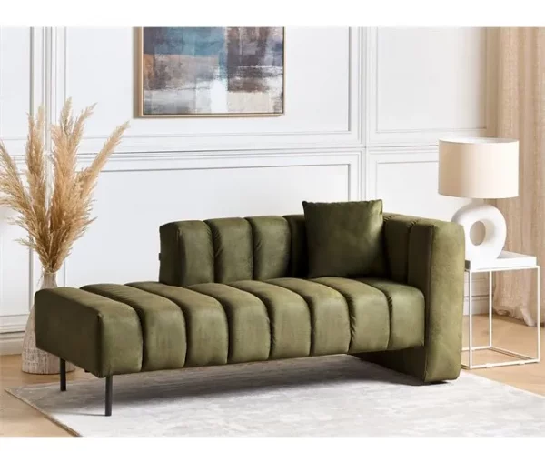 Chaise-longue à direita em veludo verde LANNILS