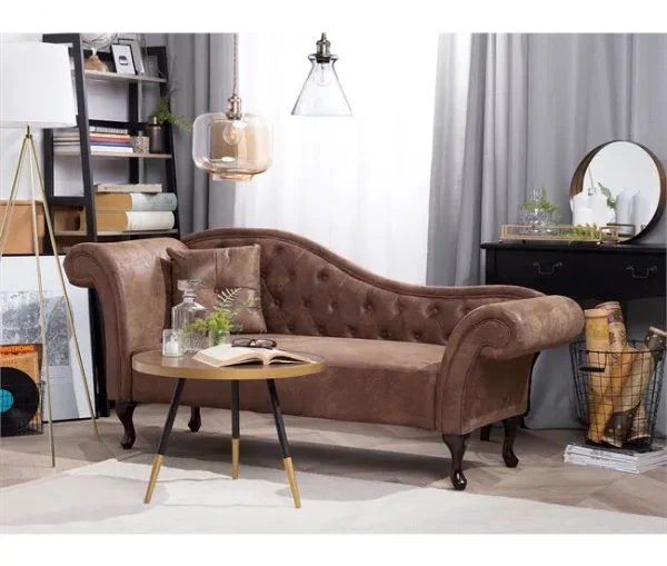 Chaise-longue em camurça castanha clara com apoio à esquerda LATTES