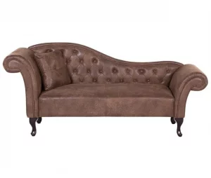 Chaise-longue em camurça castanha clara com apoio à esquerda LATTES