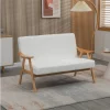HOMCOM Sofá de 2 Lugares Moderno Sofá Sala de Estar Estofado em Poliéster com Assento Acolchoado e Pés de Madeira para Escritório Carga Máxima 200 kg 126x74x82 cm Creme