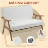 HOMCOM Sofá de 2 Lugares Moderno Sofá Sala de Estar Estofado em Poliéster com Assento Acolchoado e Pés de Madeira para Escritório Carga Máxima 200 kg 126x74x82 cm Creme