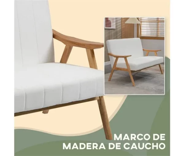 HOMCOM Sofá de 2 Lugares Moderno Sofá Sala de Estar Estofado em Poliéster com Assento Acolchoado e Pés de Madeira para Escritório Carga Máxima 200 kg 126x74x82 cm Creme