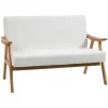 HOMCOM Sofá de 2 Lugares Moderno Sofá Sala de Estar Estofado em Poliéster com Assento Acolchoado e Pés de Madeira para Escritório Carga Máxima 200 kg 126x74x82 cm Creme