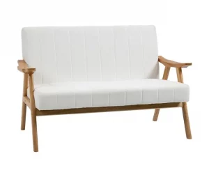 HOMCOM Sofá de 2 Lugares Moderno Sofá Sala de Estar Estofado em Poliéster com Assento Acolchoado e Pés de Madeira para Escritório Carga Máxima 200 kg 126x74x82 cm Creme