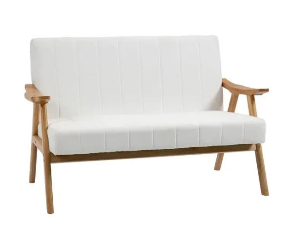 HOMCOM Sofá de 2 Lugares Moderno Sofá Sala de Estar Estofado em Poliéster com Assento Acolchoado e Pés de Madeira para Escritório Carga Máxima 200 kg 126x74x82 cm Creme