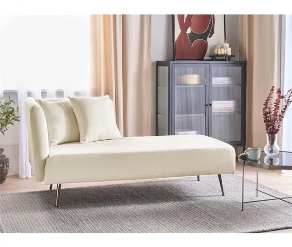 Chaise-longue à esquerda em tecido bouclé branco creme RIOM