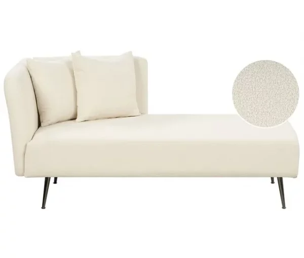Chaise-longue à esquerda em tecido bouclé branco creme RIOM