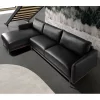 Sofá chaise longue esquerdo em pele preta