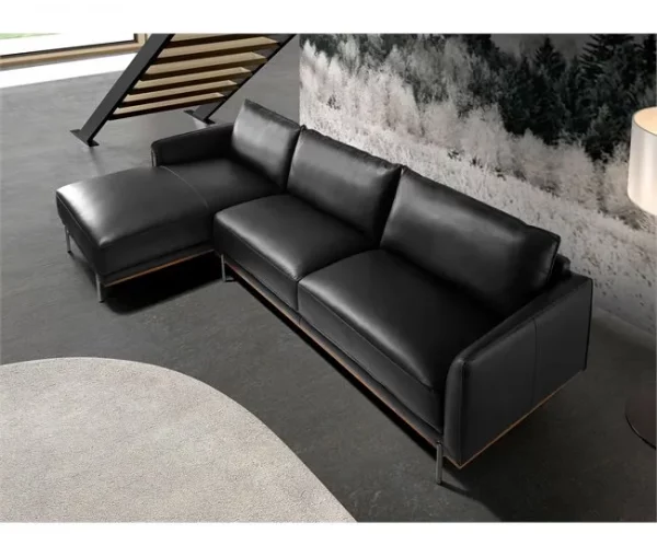 Sofá chaise longue esquerdo em pele preta