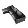 Sofá chaise longue esquerdo em pele preta