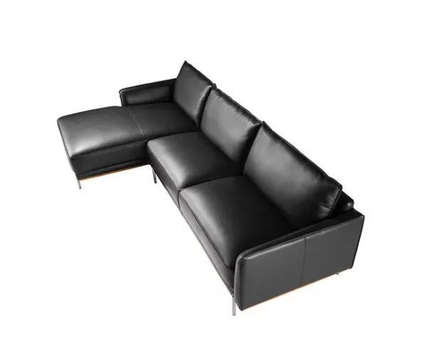 Sofá chaise longue esquerdo em pele preta