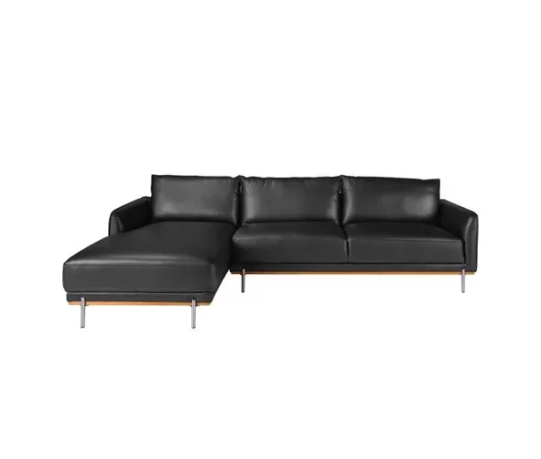 Sofá chaise longue esquerdo em pele preta