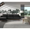Sofá chaise longue esquerdo em pele preta