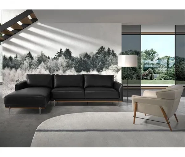 Sofá chaise longue esquerdo em pele preta