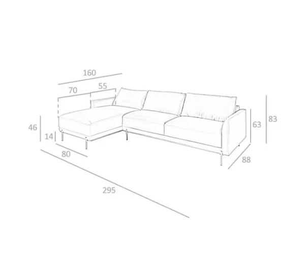 Sofá chaise longue esquerdo em pele preta