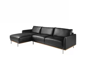 Sofá chaise longue esquerdo em pele preta