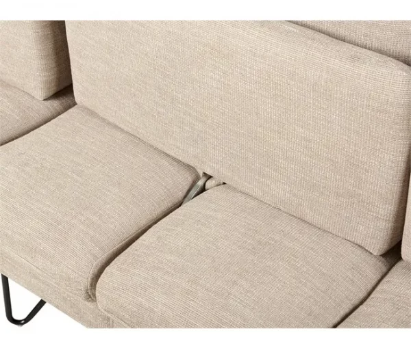 Sofá de canto 3 lugares em tecido chenille creme à direita SERSAN
