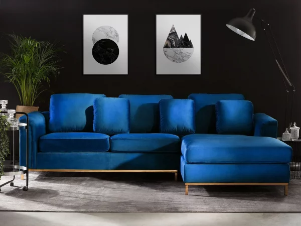 Ecksofa L OSLO Samtstoff dunkelblau CH