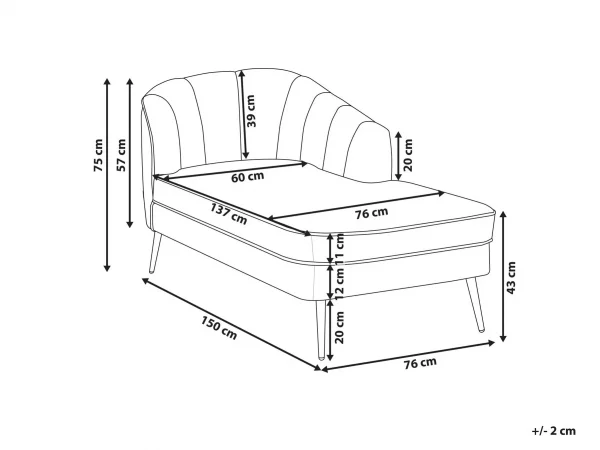 Chaiselongue ALLIER hellgrau rechtsseitig DEF