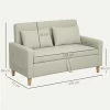 HOMCOM Sofá 2 Lugares Estofado em Linho Sintético Sofá Sala de Estar com 2 Almofadas Espaço de Armazenamento e Pés de Madeira Sofá Pequeno Carga 240 kg 135x72x84 cm Bege
