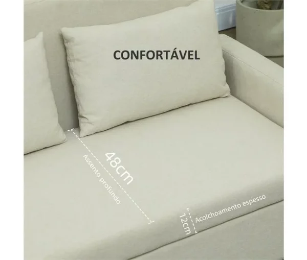 HOMCOM Sofá 2 Lugares Estofado em Linho Sintético Sofá Sala de Estar com 2 Almofadas Espaço de Armazenamento e Pés de Madeira Sofá Pequeno Carga 240 kg 135x72x84 cm Bege