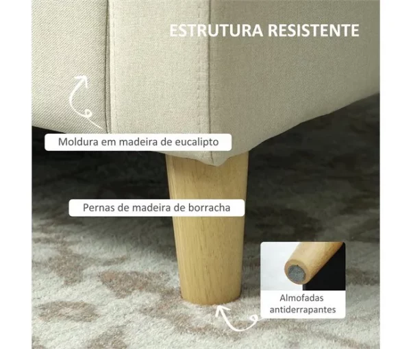 HOMCOM Sofá 2 Lugares Estofado em Linho Sintético Sofá Sala de Estar com 2 Almofadas Espaço de Armazenamento e Pés de Madeira Sofá Pequeno Carga 240 kg 135x72x84 cm Bege