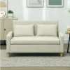 HOMCOM Sofá 2 Lugares Estofado em Linho Sintético Sofá Sala de Estar com 2 Almofadas Espaço de Armazenamento e Pés de Madeira Sofá Pequeno Carga 240 kg 135x72x84 cm Bege