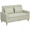 HOMCOM Sofá 2 Lugares Estofado em Linho Sintético Sofá Sala de Estar com 2 Almofadas Espaço de Armazenamento e Pés de Madeira Sofá Pequeno Carga 240 kg 135x72x84 cm Bege