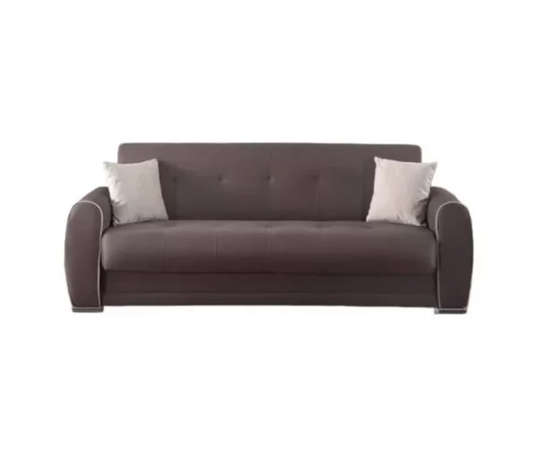 Sofá-cama Dababi, sofá-cama container de 3 lugares com 2 almofadas incluídas, Sofá da sala em tecido acolchoado com abertura click-clac, 224x85h87 cm, Cinza claro